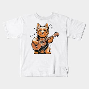 Yorkshire Terrier Playing Guitar Kids T-Shirt